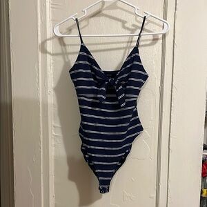 Forever 21 Navy and White Striped bodysuit